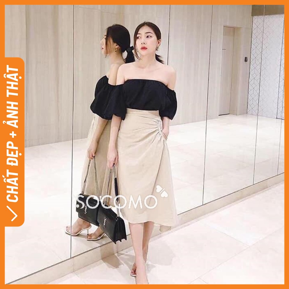 SET áo trễ vai tay bồng 2 lớp phối chân váy cúc hàng cao cấp hottrend 2022  A571 SUTANO  Shopee Việt Nam
