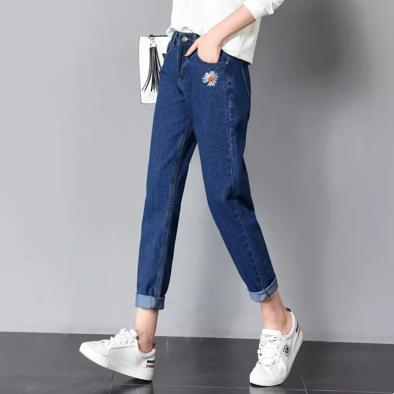 [HCM][40kg~80kg] Quần jean baggy nữ in hình hoa cúc lưng cao phom rộng hot hit phong cách hàn quốc Moliruan - MoliJeans