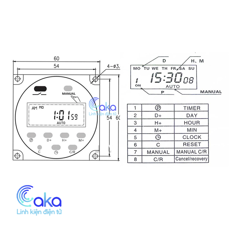 Bộ công tắc timer hẹn giờ điện tử 12V 24V 220V CN101A