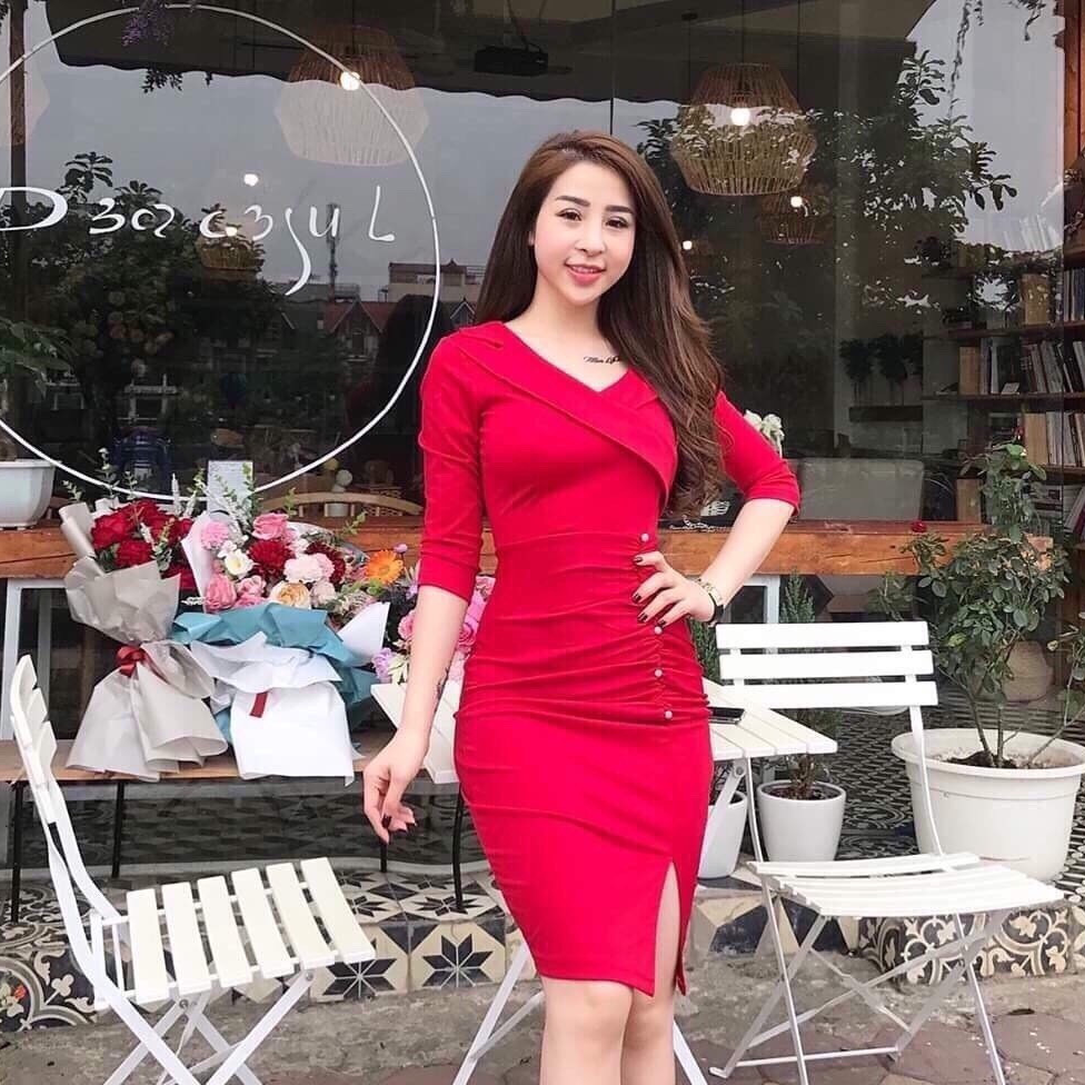 Đầm ôm cổ vest ( có mút ngực )