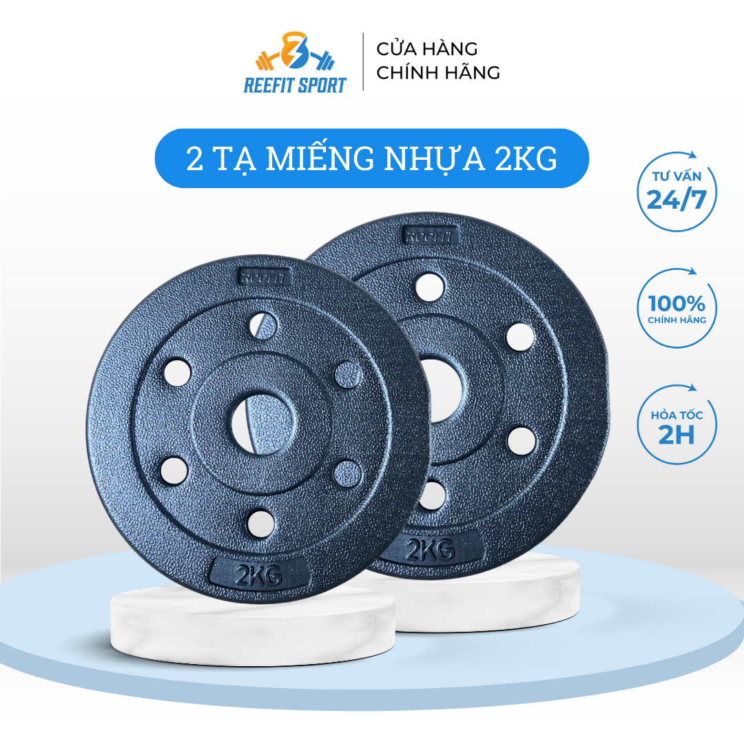Bộ 2 tạ miếng nhựa đen Reefit 2kg có ruột (gồm 2 miếng)