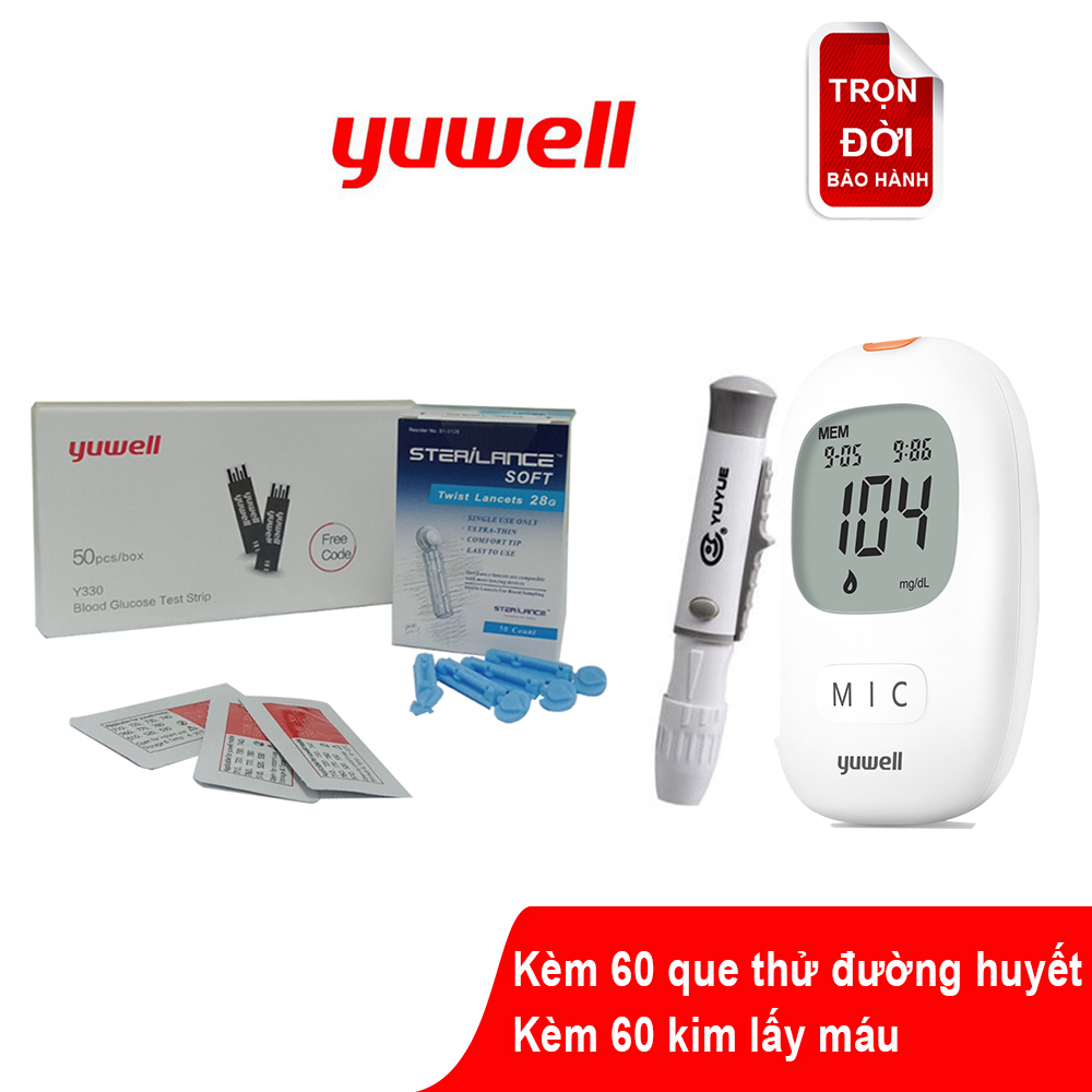 Máy đo đường huyết Yuwell 710, kèm 60 que thử đường huyết và 60 kim lấy