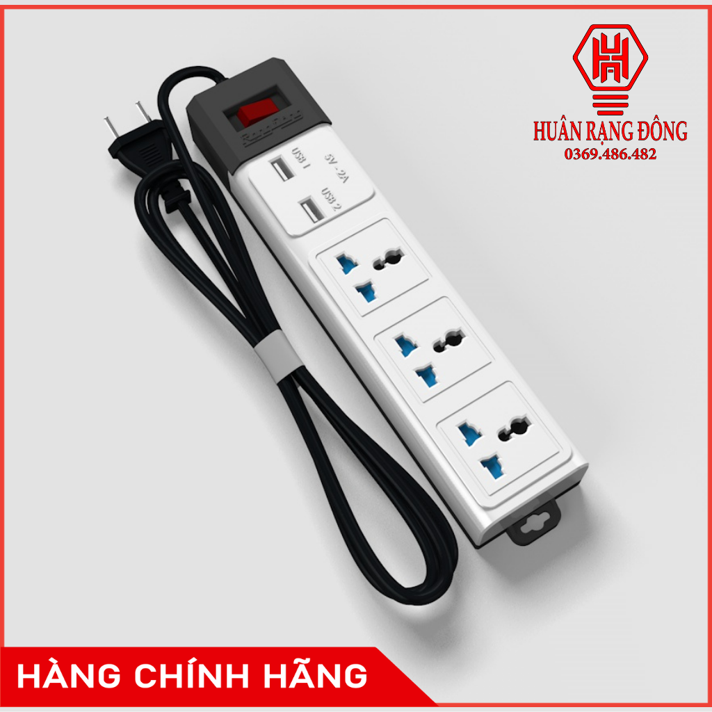 Ổ cắm đa năng thông minh 2 cổng USB 5v sạc nhanh, ổ chịu tải 2500W, tích hợp mạch chống xung sét Rạng Đông