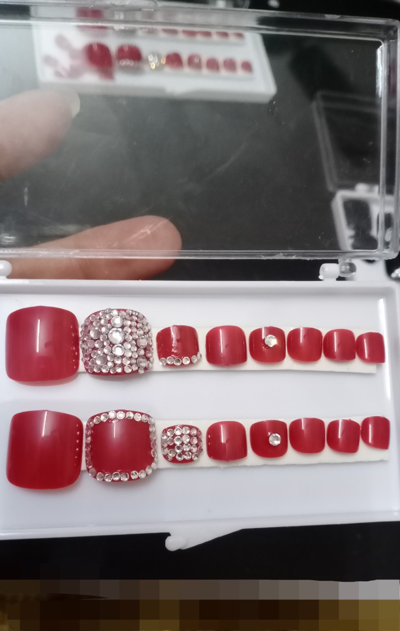 Set 24 móng chân đỏ cherry sang chảnh MS 040
