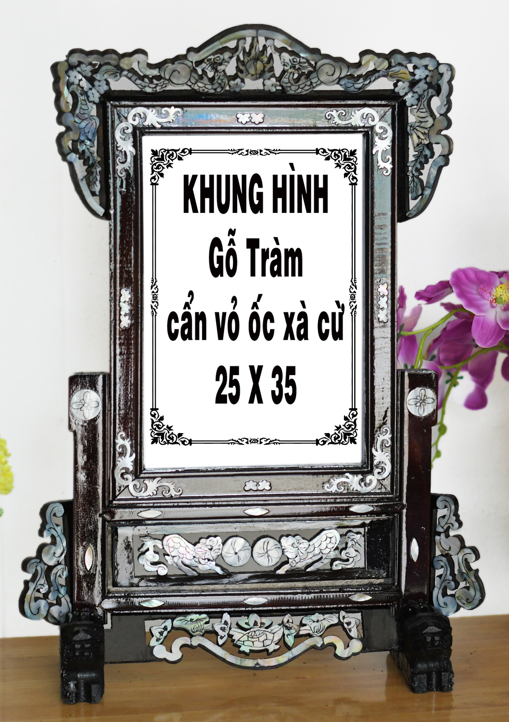 khung thờ gỗ tràm, cẩn ốc xà cừ 25 x 35
