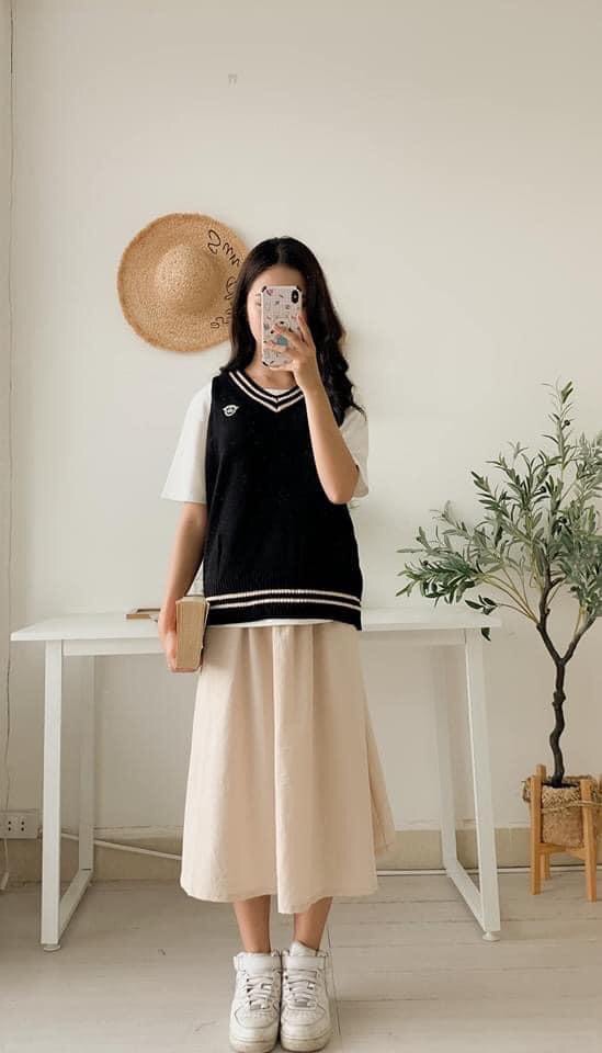 Chân váy midi hàn quốc chất đũi dáng xoè ulzzang (hình shop tự chụp)