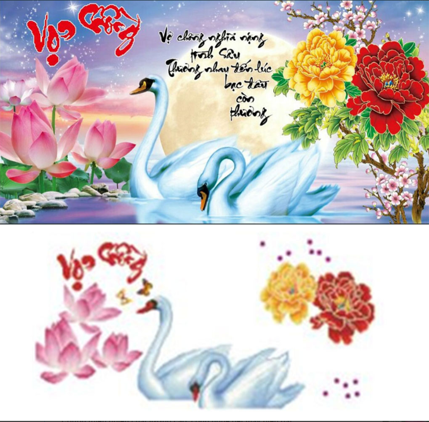 [Tranh Thêu Chữ Thập 3D có kết hạt đá và bướm nhựa Vợ Chồng Nghĩa Nặng Tình Sâu YN2532 (KHÁCH TỰ THÊU) KT:76X42CM