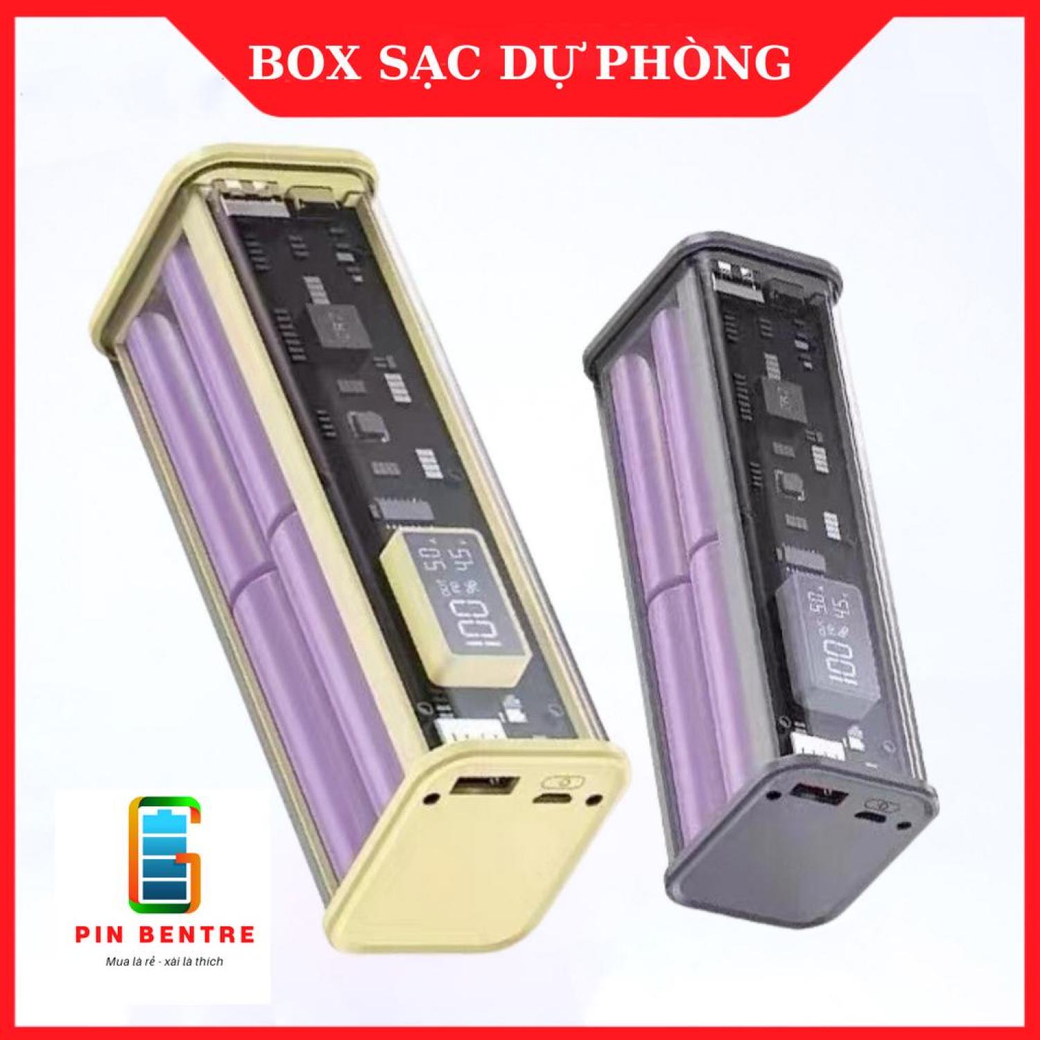Box sạc dự phòng trong suốt 22.5w sử dụng 8 pin 18650