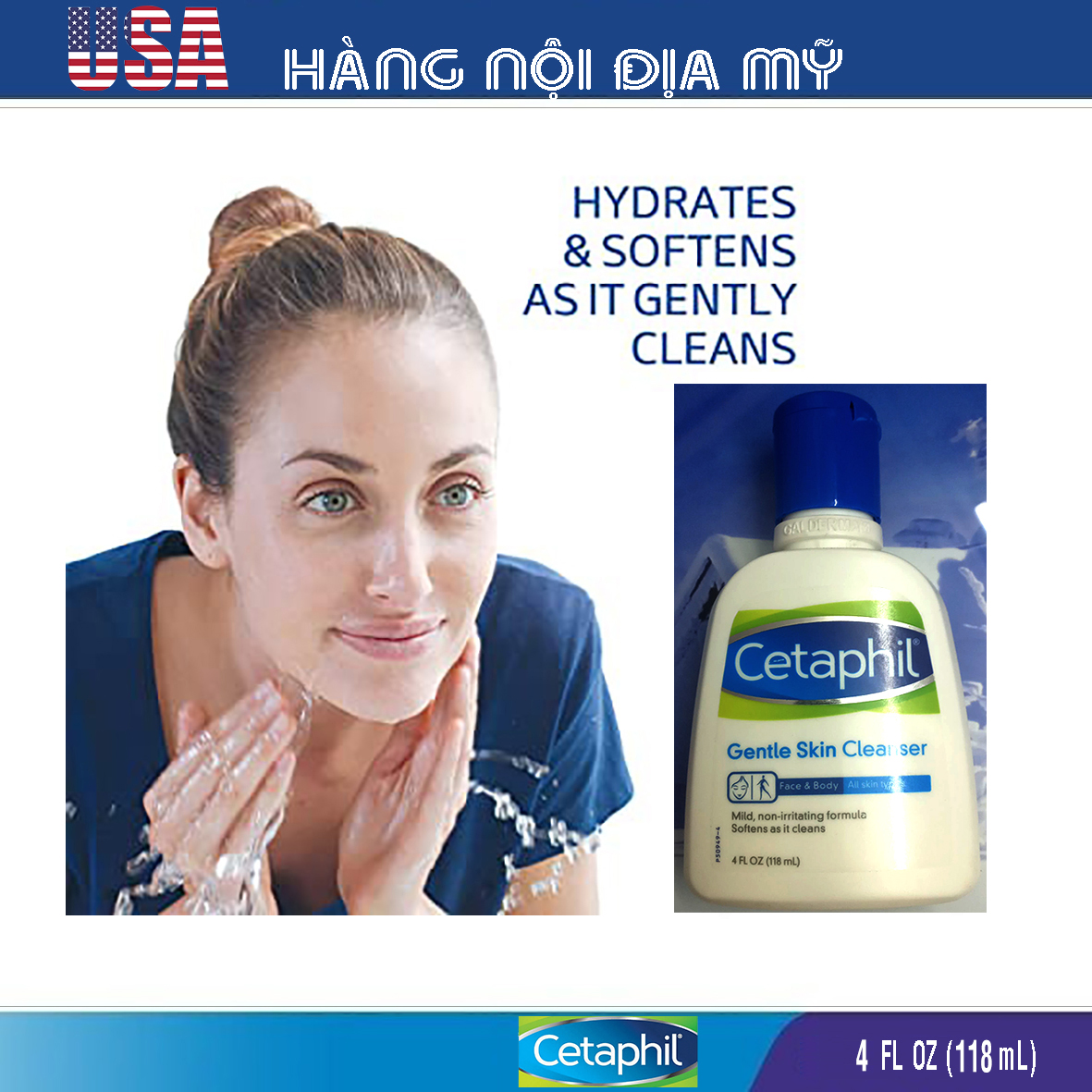 Sữa rửa mặt Cetaphil Gentle Skin Cleanser 118 ml [HÀNG LOẠI 1, CAM KẾT KHÔNG GIẢ, HÀNG NỘI ĐỊA MỸ]