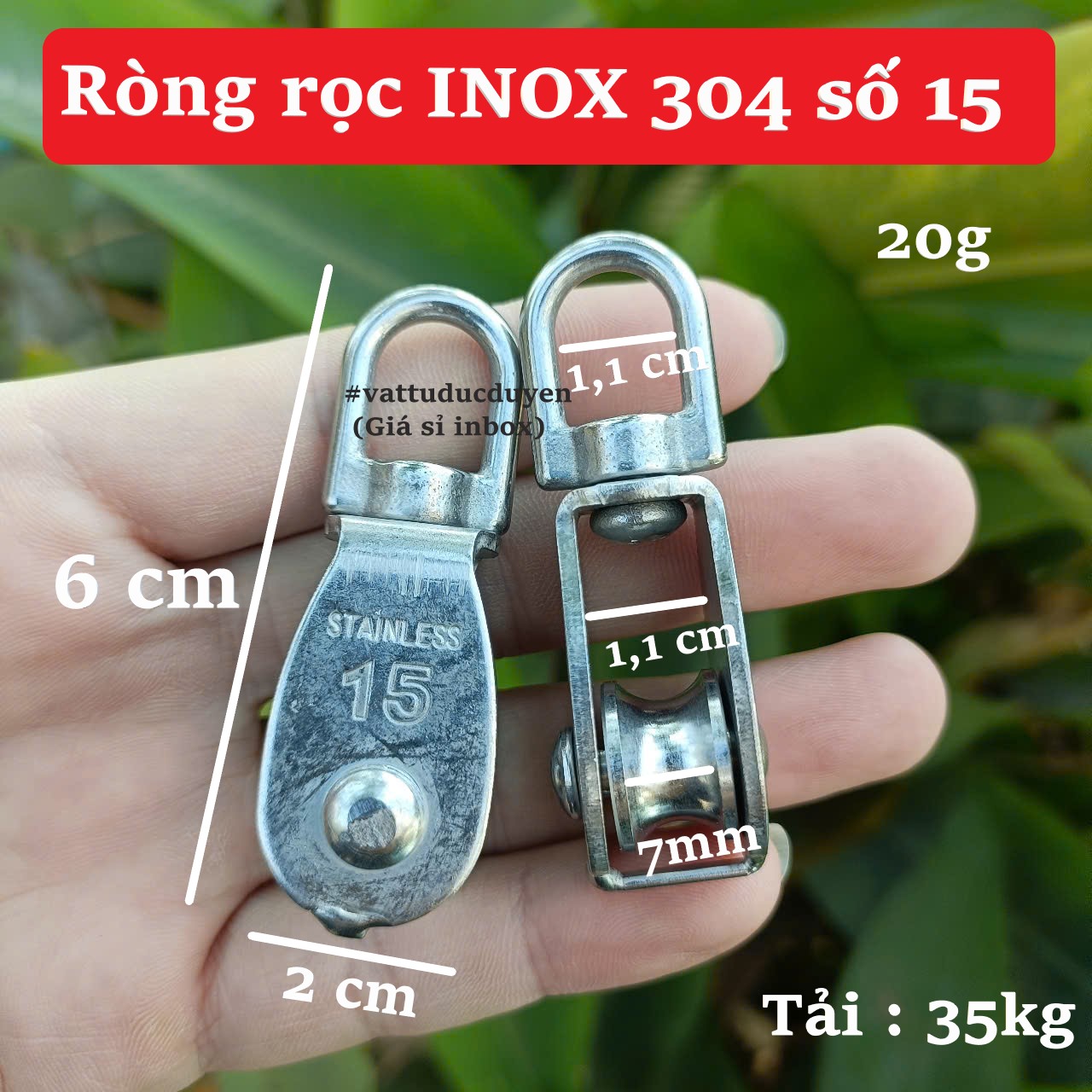 Ròng rọc INOX 304 số 15 - Tải 35kg