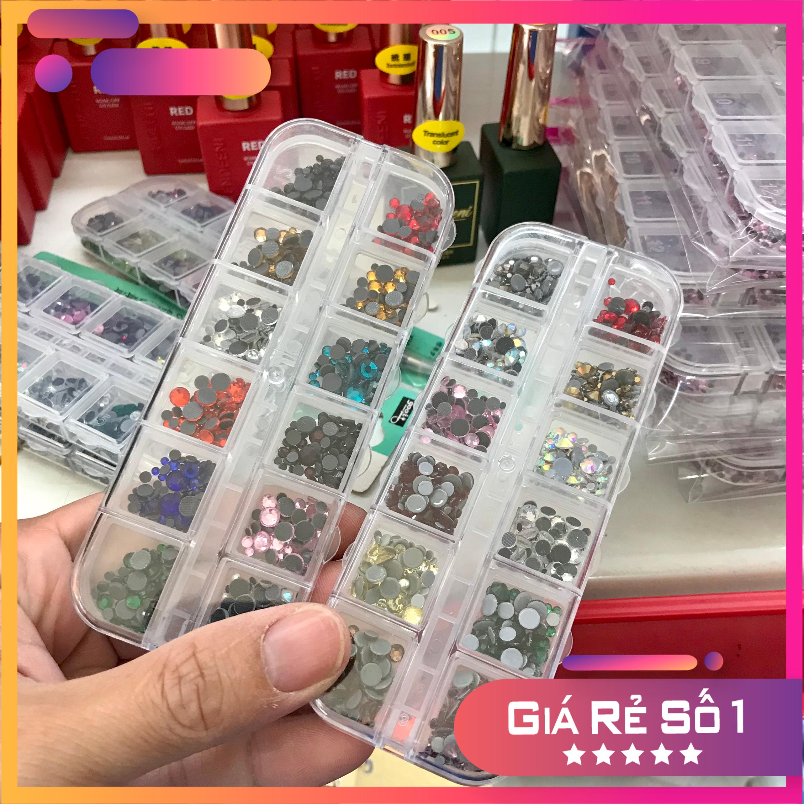 Set đá chân keo 12 ô mix màu siêu sáng - 12 Màu đủ các size - Mini Nails