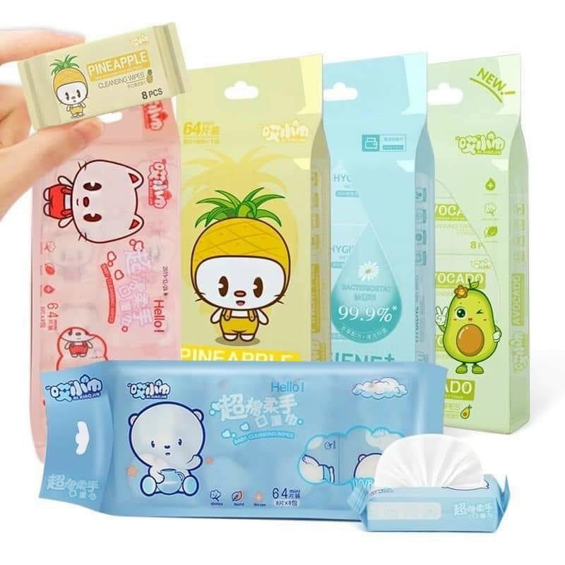 Bịch 8 gói khăn ướt mini du lịch, khăn ướt không mùi bịch 8 gói.- Khăn giấy ướt mini