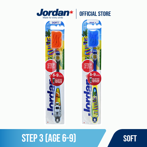 Combo 2 chiếc Bàn chải đánh răng trẻ em 6-9 tuổi Jordan Step 3, Lông mềm