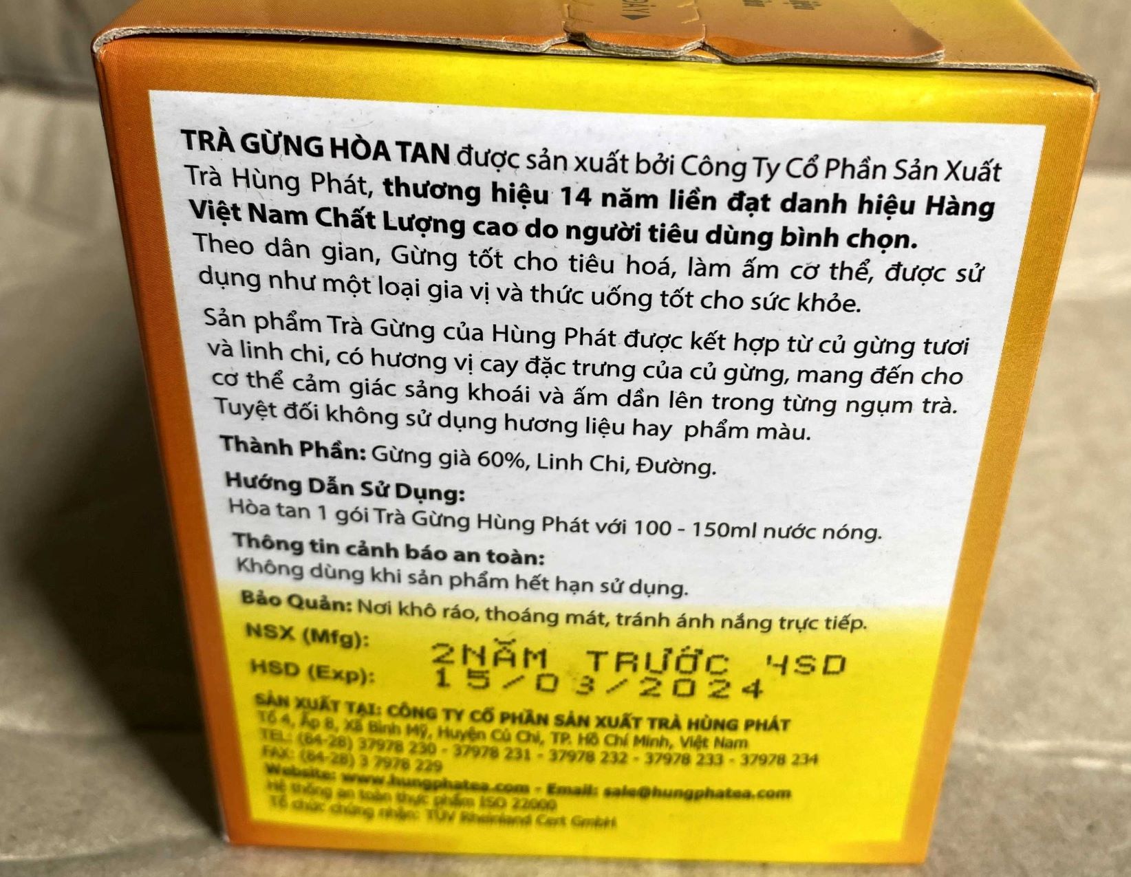 Trà Gừng Hòa Tan HÙNG PHÁT Hộp 200g (20 gói x 10g)