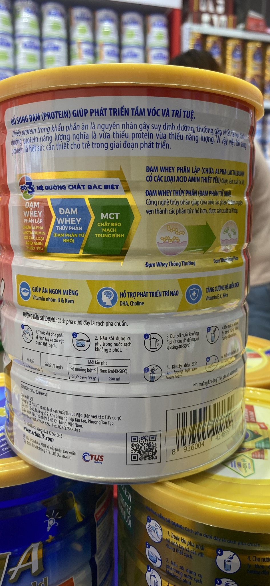 Sữa bột arti Gain lon 900g - màu đỏ