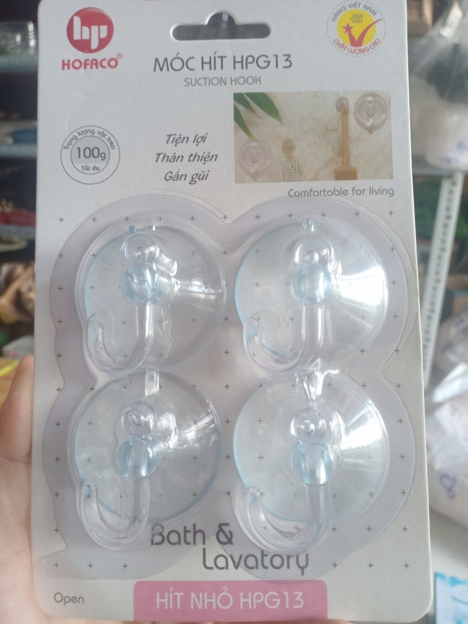 Móc nhựa hít kính trong, móc treo tường kính, miếng nhựa kê kiếng - Vỉ 4 cái