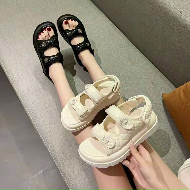 Sandal nữ đế độn răng cưa hoa trà học sinh hot trend