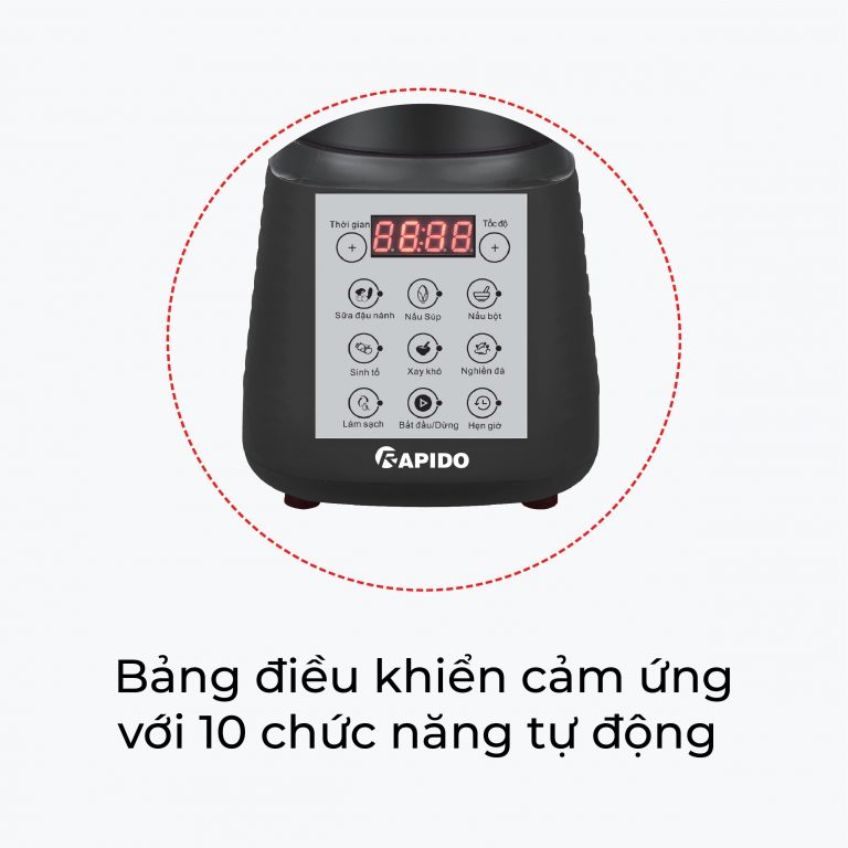 máy làm sữa hạt Rapido RHB1800D - màu đen, đỏ