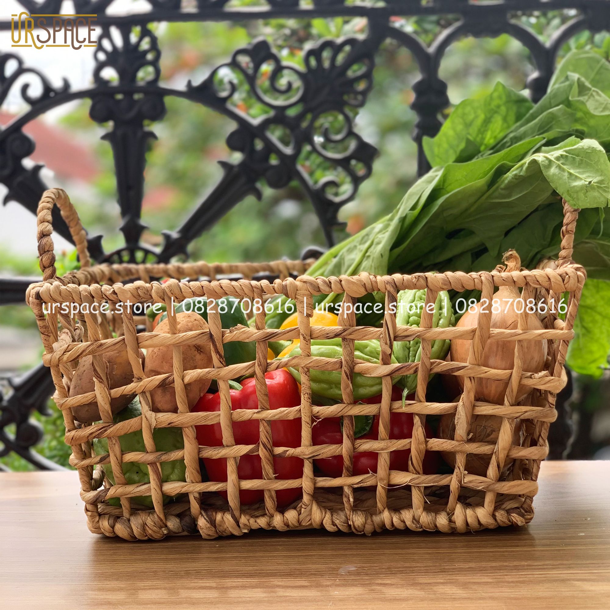 Hand woven hyacinth storage basket