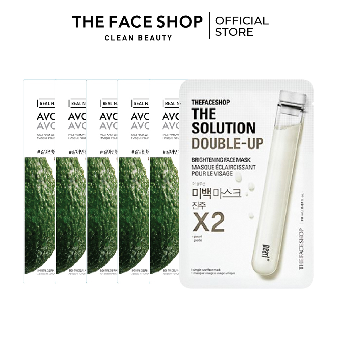 Combo mặt nạ tăng cường làm sáng da solution double-up brightening 20ml+5 mặt nạ bơ 20g