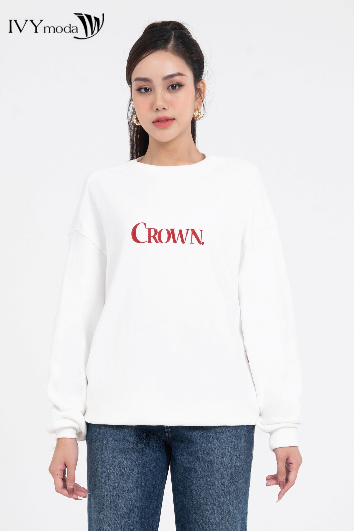 Áo nỉ oversize CROWN IVY Moda MS 58T0142