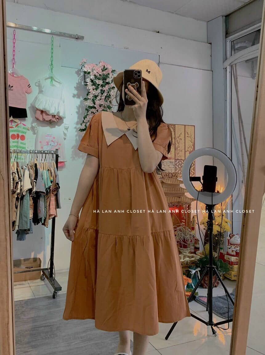 Đầm Bầu Váy Bầu Babydoll Cổ Nhọn