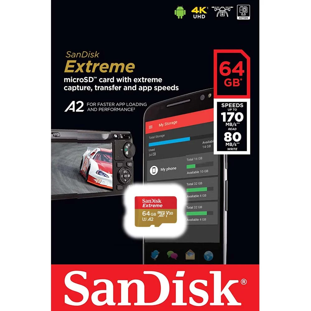 Thẻ nhớ MicroSDXC SanDisk Extreme A2 V30 U3 4K 64GB R170MB/s W80MB/s / 128GB R190MB/s W90MB/s (Gold) - Nhat Tin Authorised Store