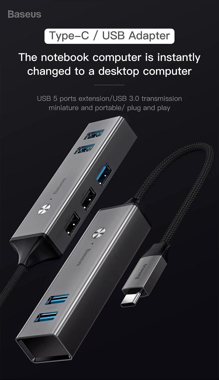 Bộ HUB chuyển đổi Type C sang 5 cổng USB 3.0 (Type C 3.0 to 3 USB3.0 + 2 USB2.0 OTG HUB)