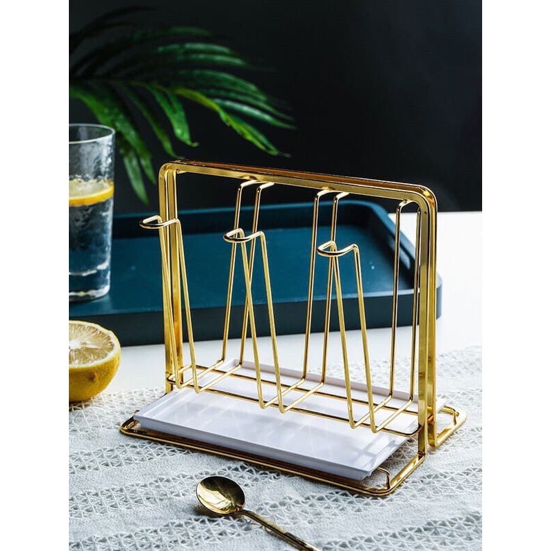 Khay Úp Cốc Ly Kim Loại Màu Vàng [ KHAY CHỮ NHẬT ] - BẢO HÀNH 1 NĂM