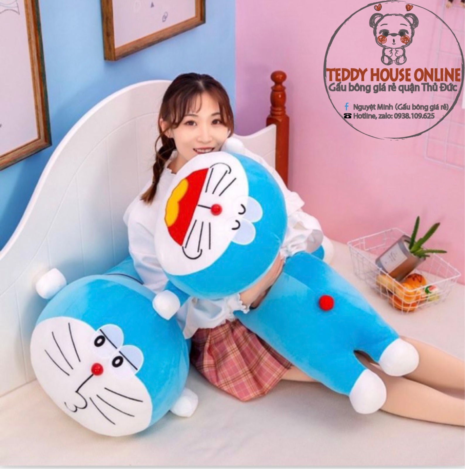 Gấu bông Đô Rê Mon dáng ôm 1m4