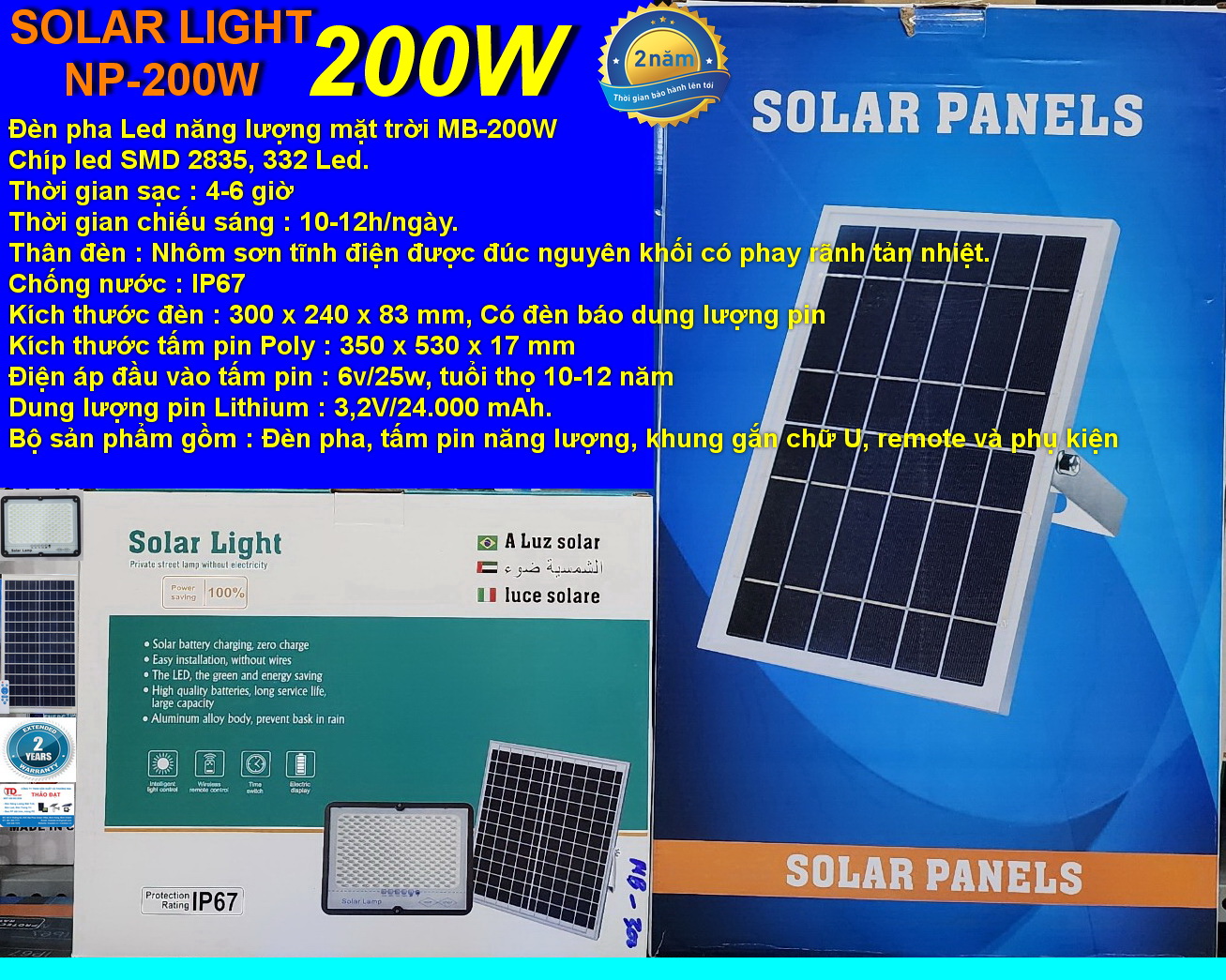 ĐÈN NĂNG LƯỢNG MẶT TRỜI - SOLAR LIGHT MB-200W CHỐNG CHÓI - SHOP THẢO ĐẠT