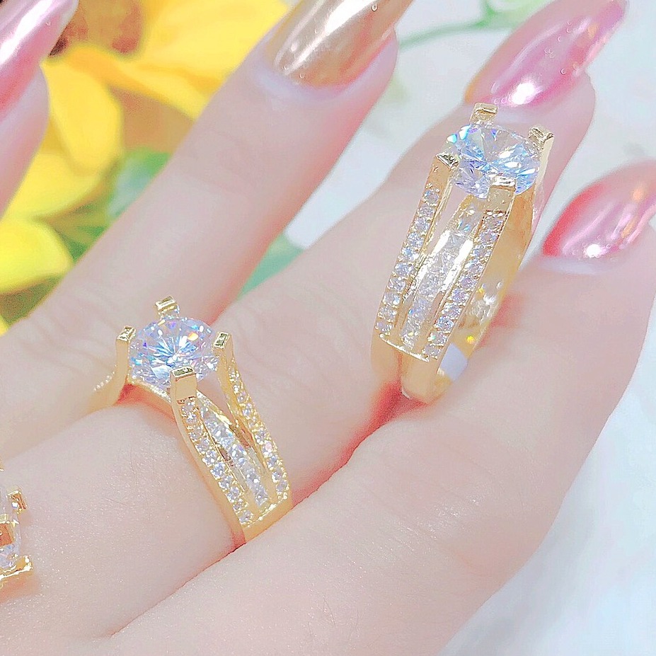 Nhẫn vàng nữ cao cấp đính đá tinh xảo - N5114 Juri shop - bền màu thiết kế sang trọng dùng đi tiệc
