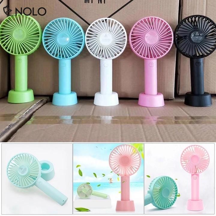 Quạt Cầm Tay Mini Đèn Led 4 Cánh Pin Sạc Có Đế