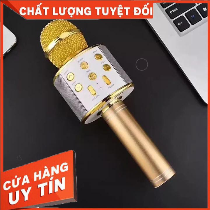 Micro Hát Karaoke Kiêm Loa Bluetooth Không Dây WS 858 Âm Vang