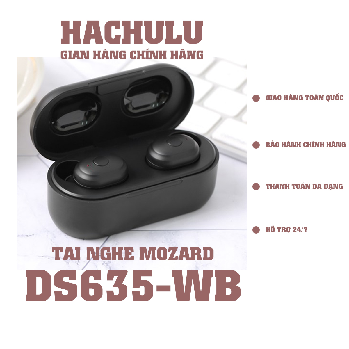 Tai nghe Bluetooth True Wireless Mozard DS635-WB Đen ( Hàng Chính Hãng)