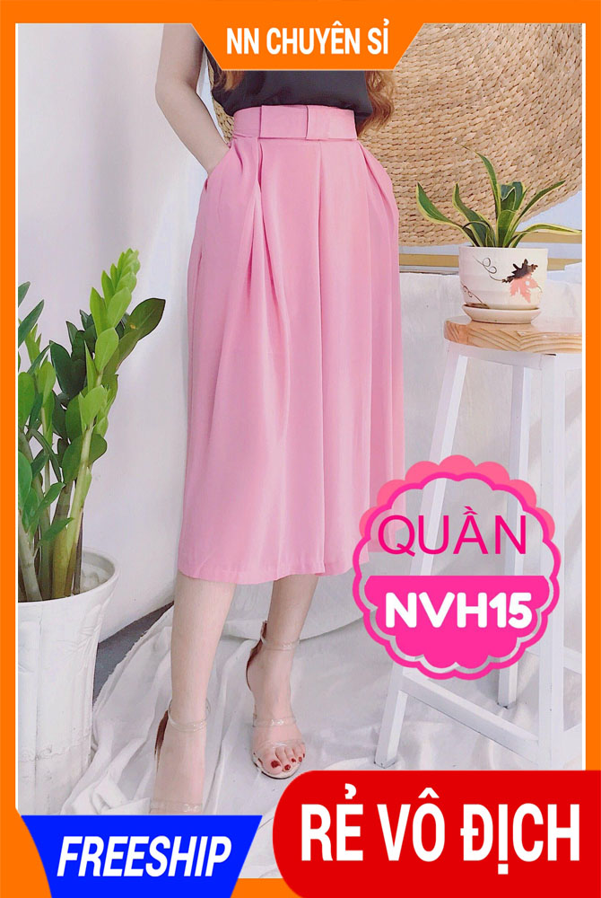 Quần voan ống rộng nữ nvh15 quần ống rộng lửng quần voan có lót trong