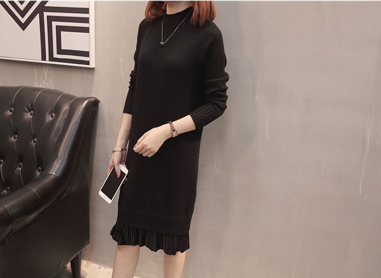 Đầm Bầu Thu Đông:Váy Len Chân Váy Xếp Ly Hàn Quốc