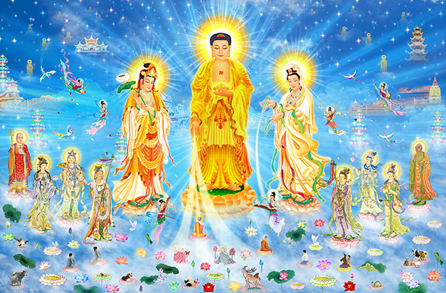 Tranh Phật Tây Phương Tiếp Dẫn cực lạc 42 kèm khung