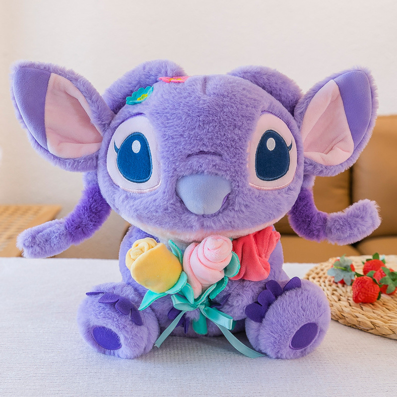 THÚ BÔNG,GẤU BÔNG STITCH TÍM CẦM HOA