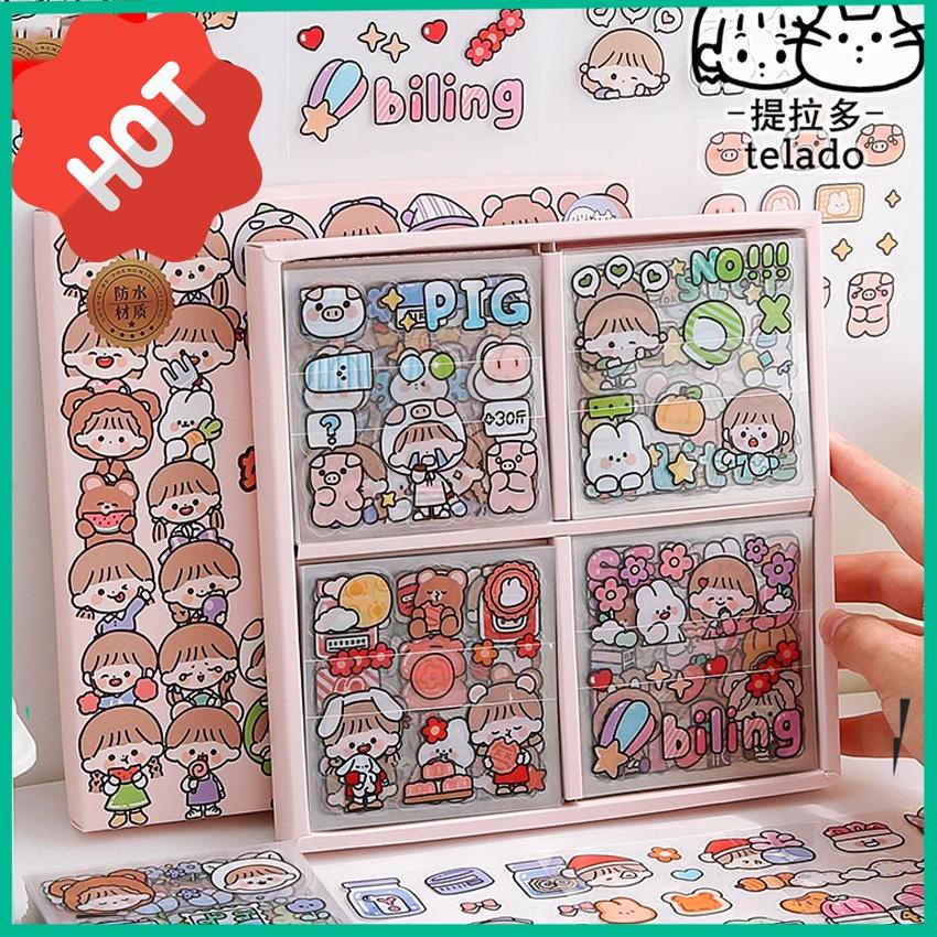 Hộp 1000 Sticker 100 tấm sticker hình dán - quà tặng dán hoạt hình trang trí sổ lưu niệm dễ thương