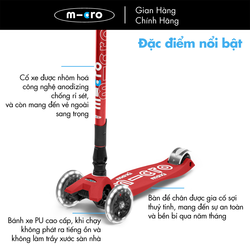 Xe trượt scooter Micro Maxi Deluxe Foldable LED (phiên bản gập gọn và bánh xe đèn LED)