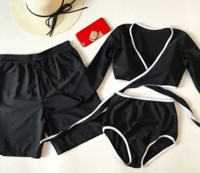 [HCM]Đồ bơi bikini cặp thun lạnh đen viền trắng
