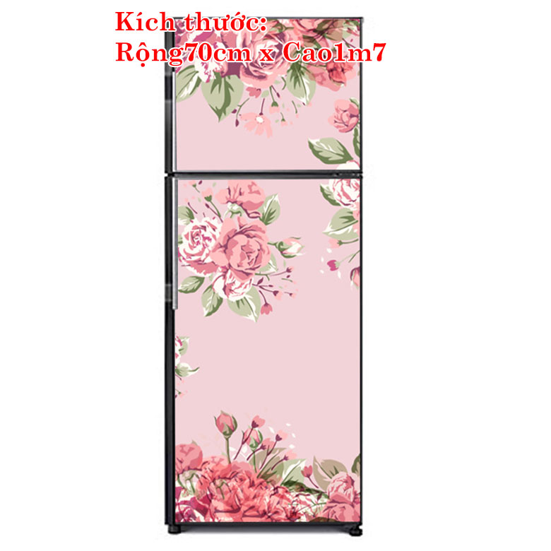 [HCM]Decal trang trí tủ lạnh mẫu hoa hồng vẽ tay chống thấm cao cấp