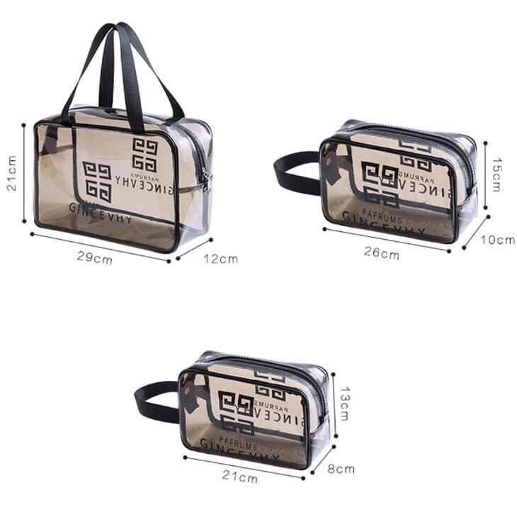 SET 3 TÚI NHỰA TRONG SUỐT CAO CẤP ĐỦ CỠ TIỆN DỤNG ĐỰNG ĐỒ MỸ PHẨM VẬT DỤNG CÁ NHÂN CHỐNG NƯỚC CHỐNG THẤM CHỐNG BÁM BẨN