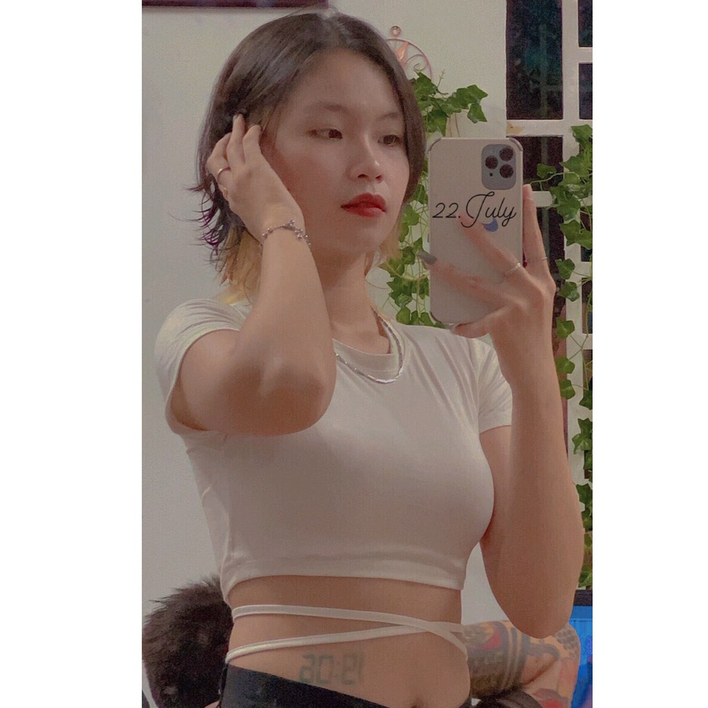 Áo Croptop Đan Dây Eo, dáng ôm basic - A341