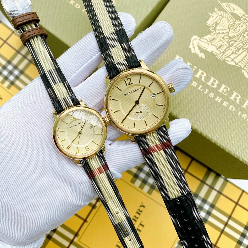 Giảm giá Đồng hồ burberry bu10001 honey dial honey check fabric-coated  leather unisex watch - cặp nam nữ - BeeCost