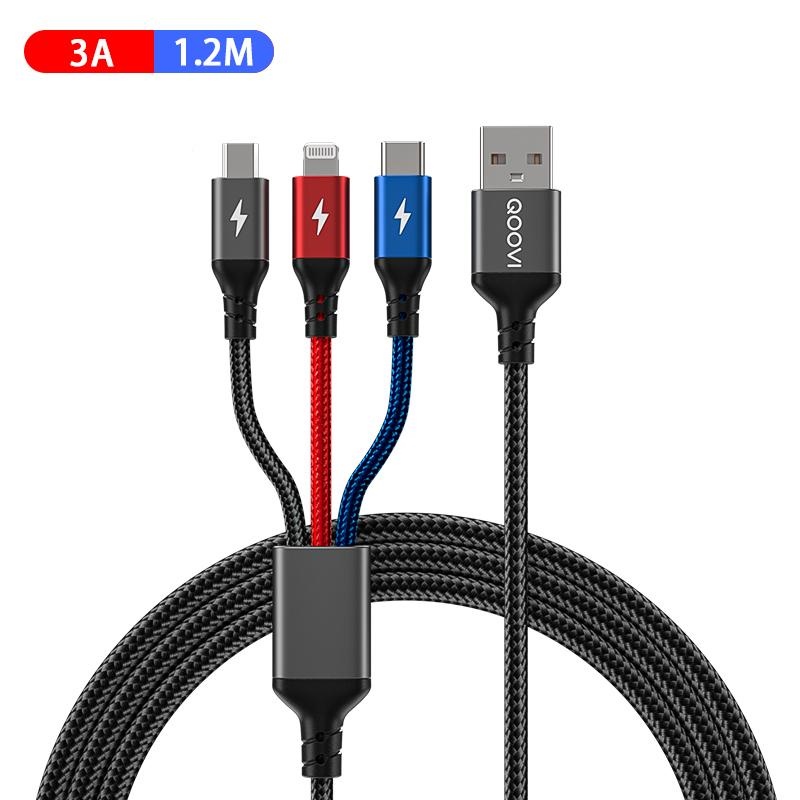 ♨ lj8.6 dây cáp sạc nhanh usb type c 3 trong 1 qoovi thích hợp cho điện thoại iphone android