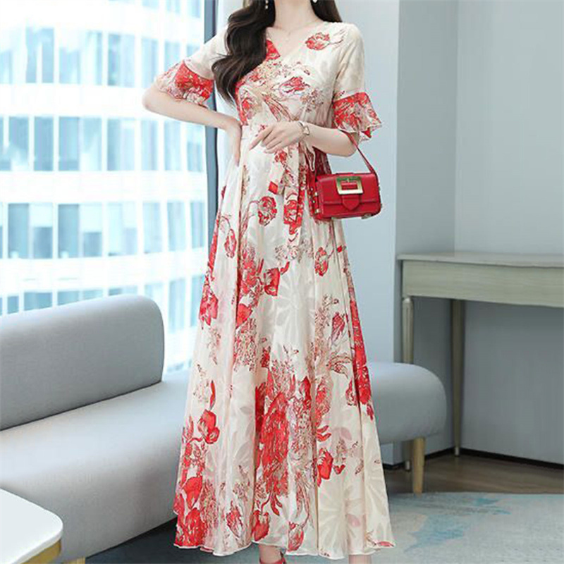 😍 boloni Đầm maxi đi biển Boho ngoại cỡ cho nữ thanh lịch 2022 Đầm midi voan hoa