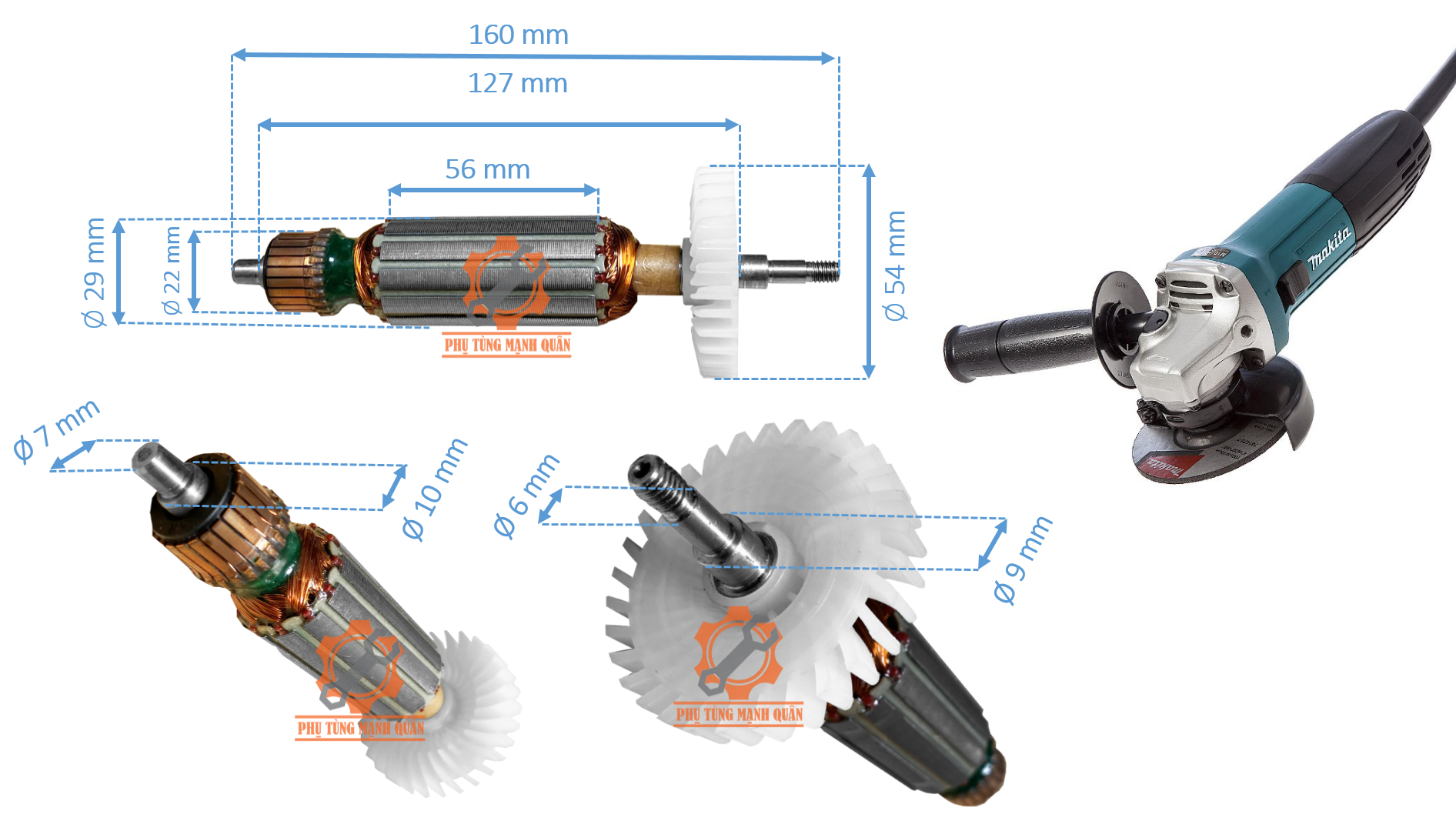 Rotor/ruột máy mài makitaa 4030 dca tặng kèm chổi than cao cấp