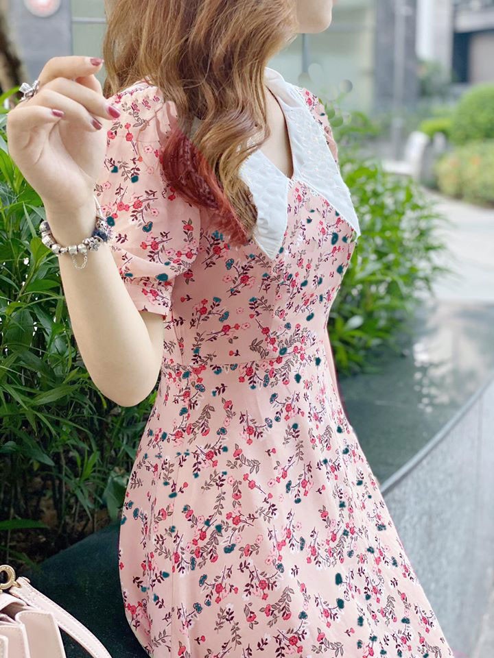 ĐẦM HOA XÒE CỔ SEN NHỌN SIÊU XINH Phong Cách Hàn Quốc Cực Hot